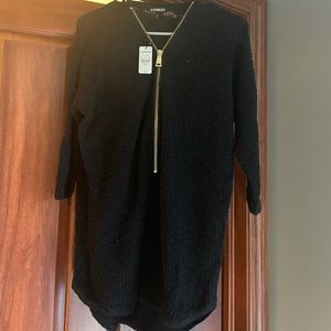 Express Long Black Sweater with Gold Zipper